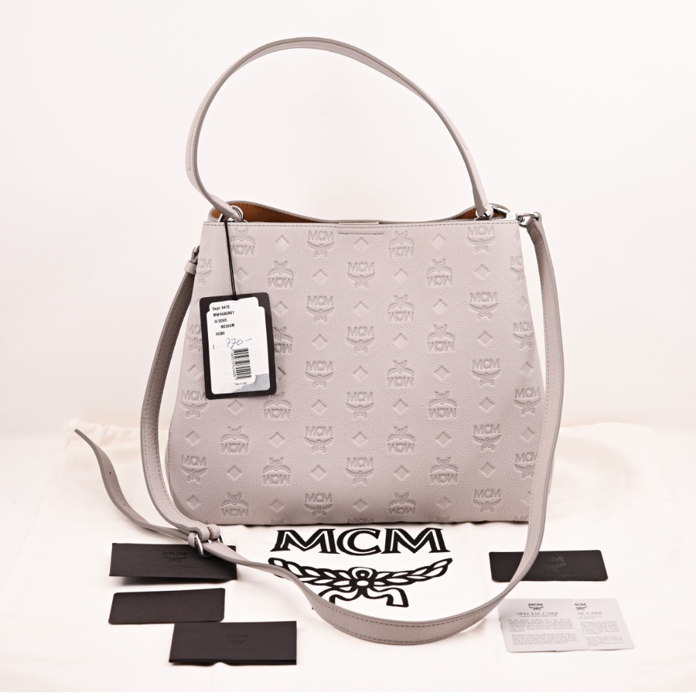 New MCM Monogram Sara Convertible Leather Hobo Bag - Picture 5 of 8